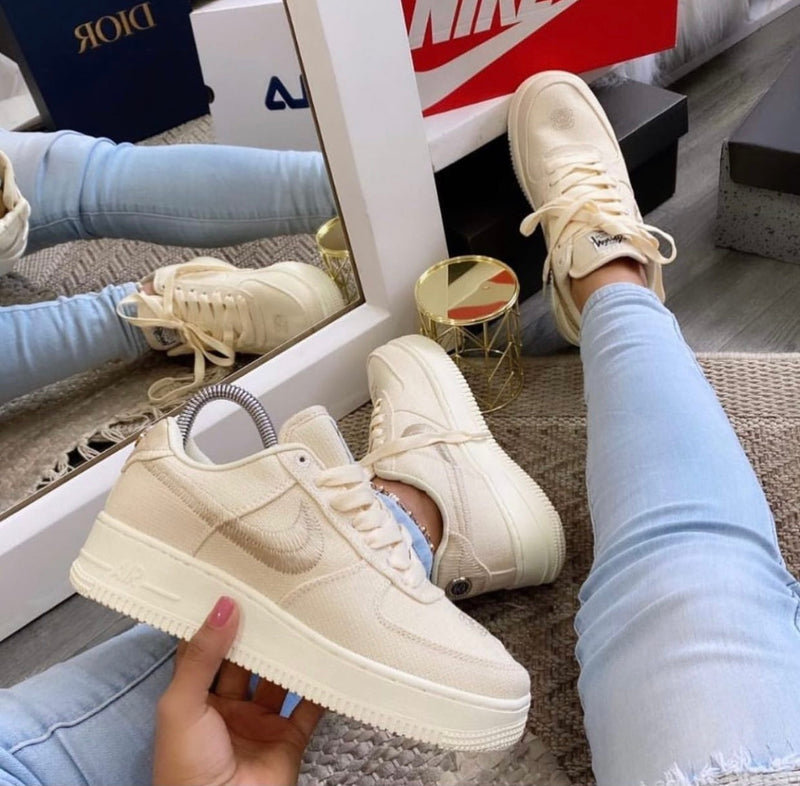 Air Force 1 tecido Bege lançamento oferta + relógio de brinde